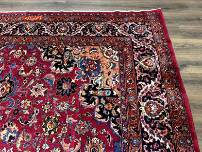Red Persian Mashad Rug 10x13 - Floral Medallion Signed By Masterweaver - Nuvé