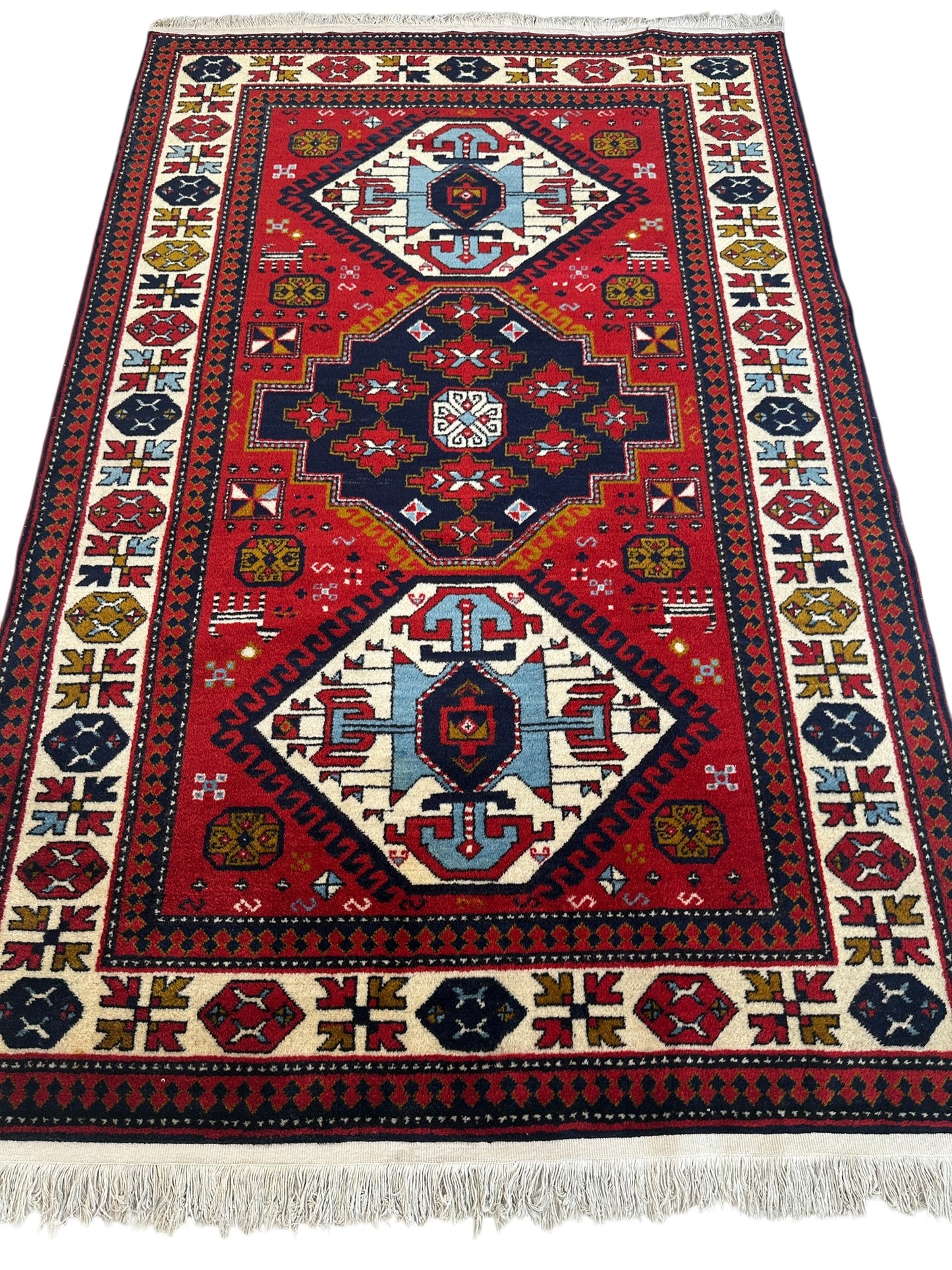 Armenian Yerevan Wool Rug – 4’6” x 6’11” – Hand-Knotted Geometric Design - Nuvé