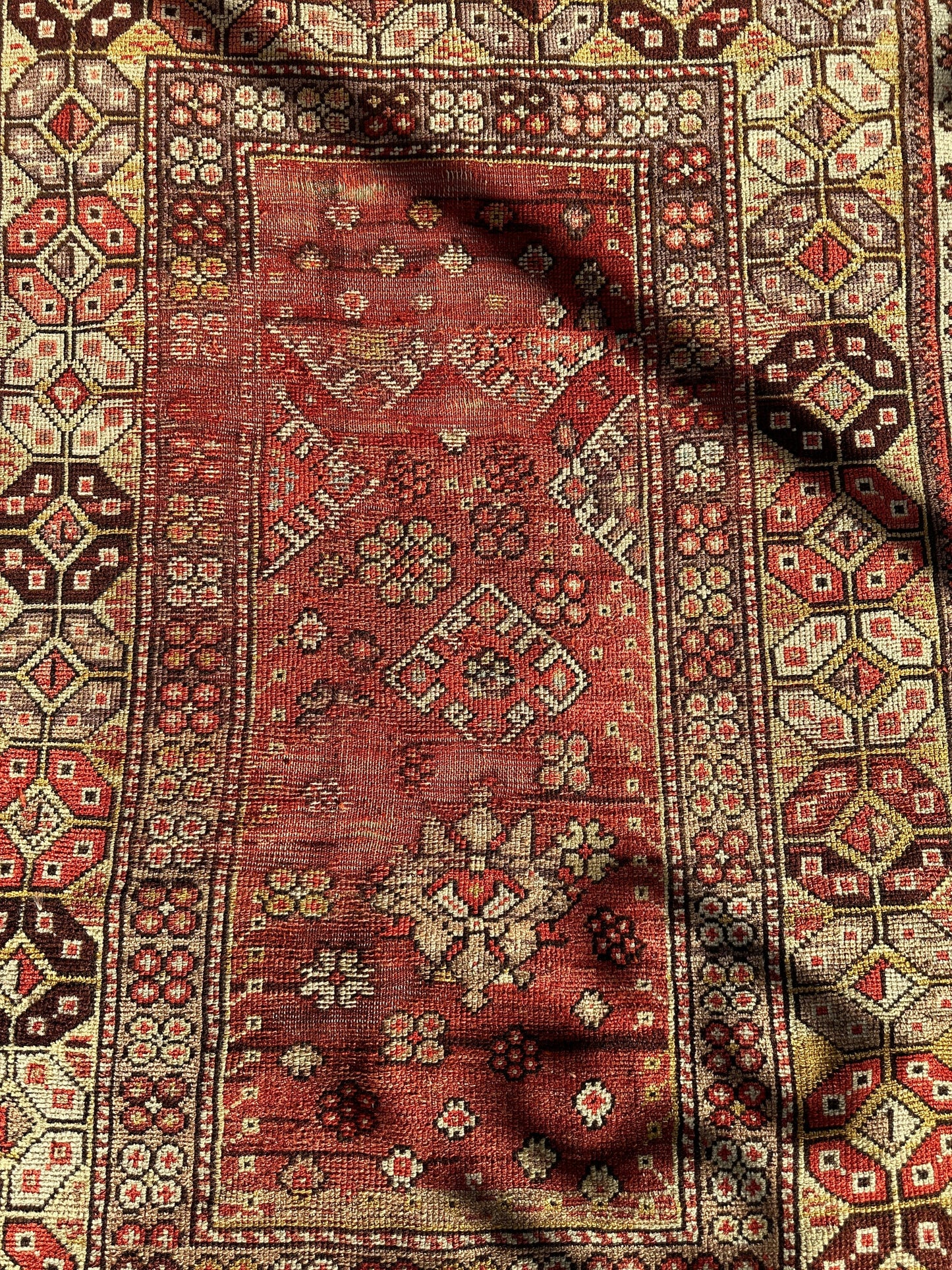 Antique Turkish Wool Distressed Prayer Rug 4’3” x 5’11” - Nuvé