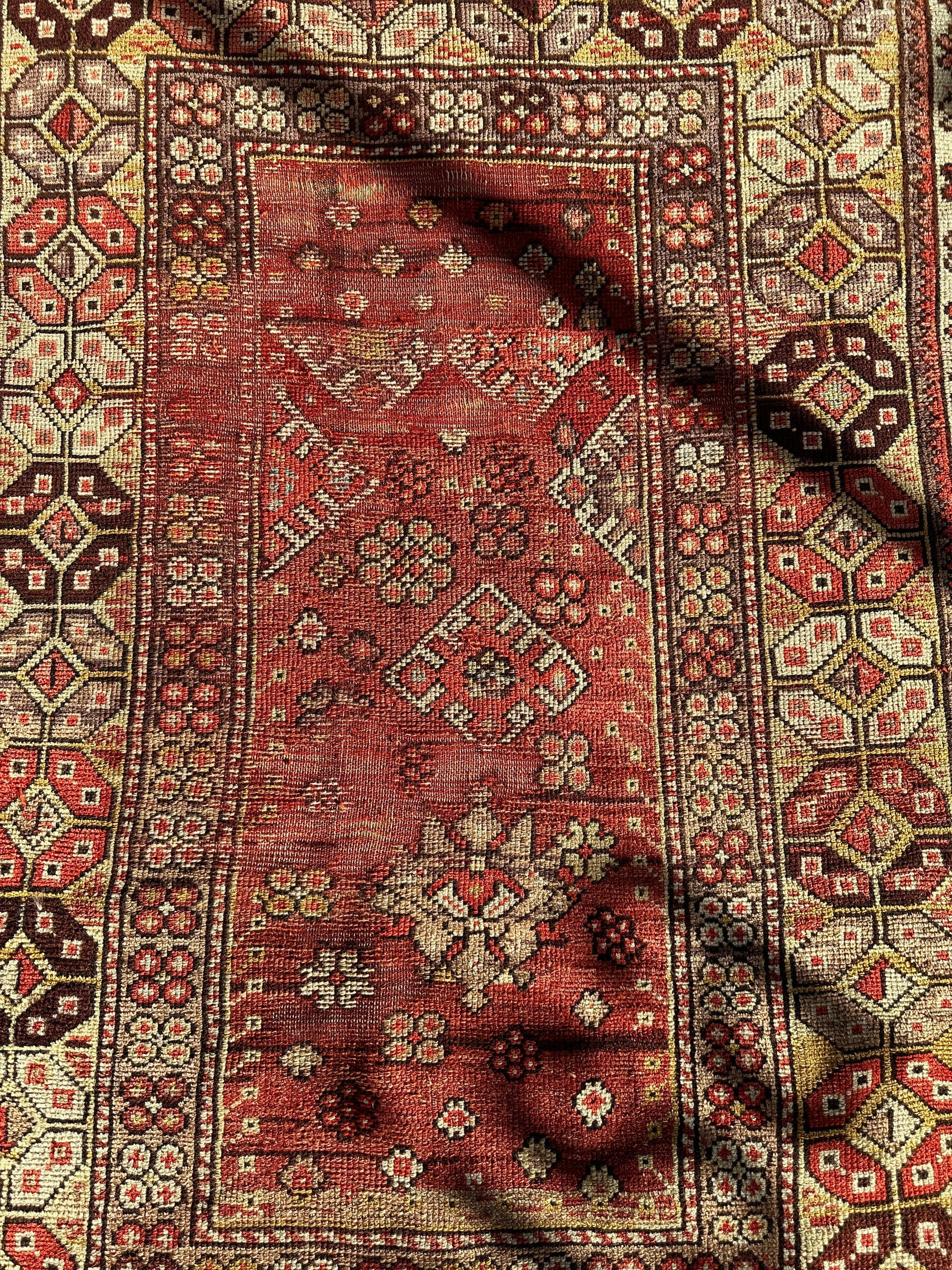 Antique Turkish Wool Distressed Prayer Rug 4’3” x 5’11” - Nuvé