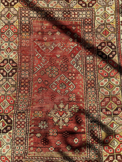 Antique Turkish Wool Distressed Prayer Rug 4’3” x 5’11” - Nuvé