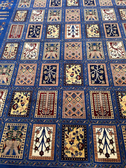 6'9″ x 10' Hand-Knotted Afghani Bakhtiari Wool Rug – Persian Garden Design – Blue & Cream - Nuvé