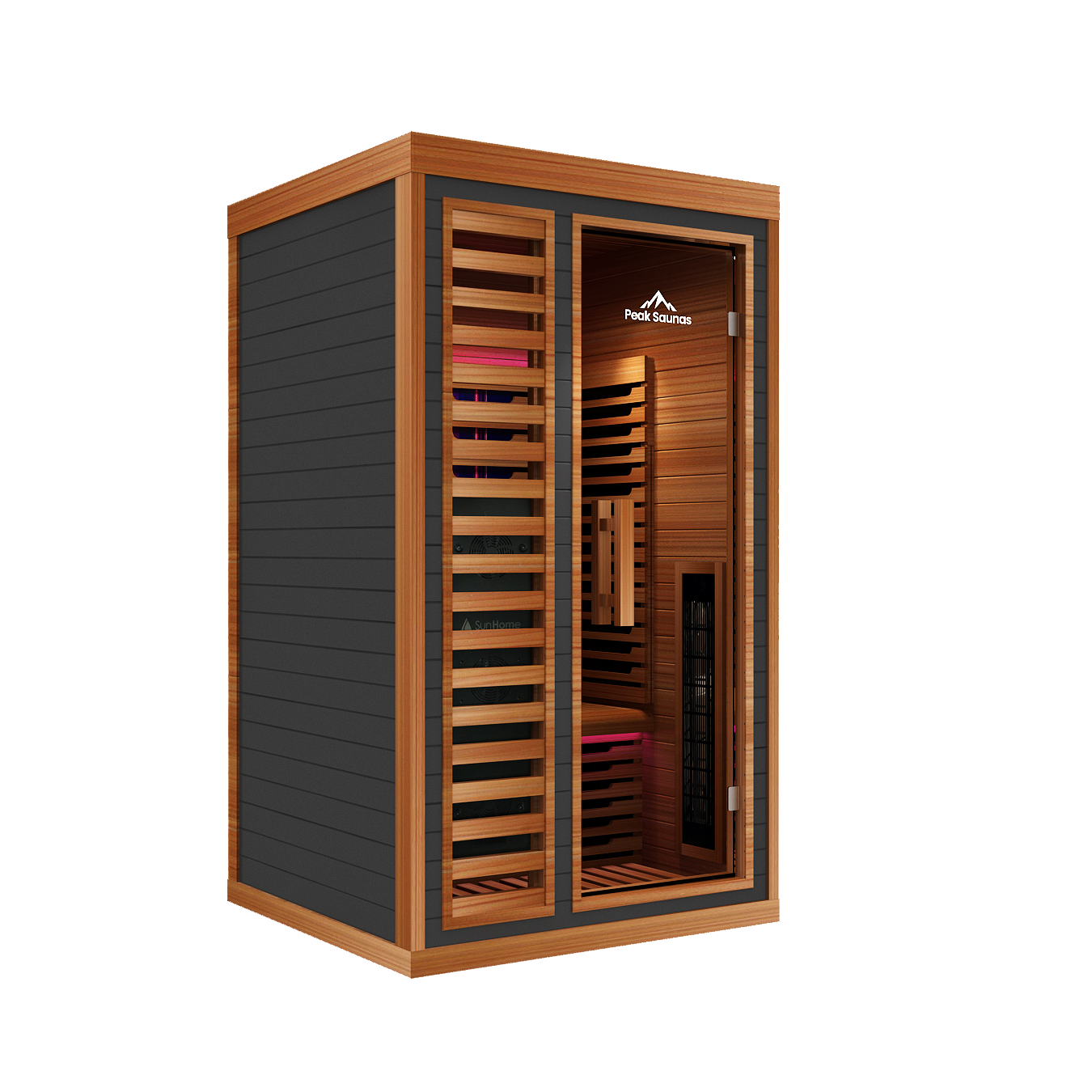 Peak Saunas Rainier 1-Person Full Spectrum Infrared Sauna with XL Medical-Grade Red Light Therapy & Smart WiFi App Control - Nuvé