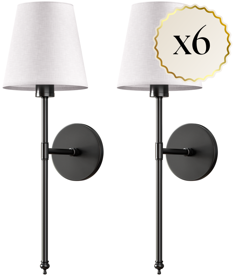 Two wall sconces with white lampshades on a white background, featuring the brand 'X6'.