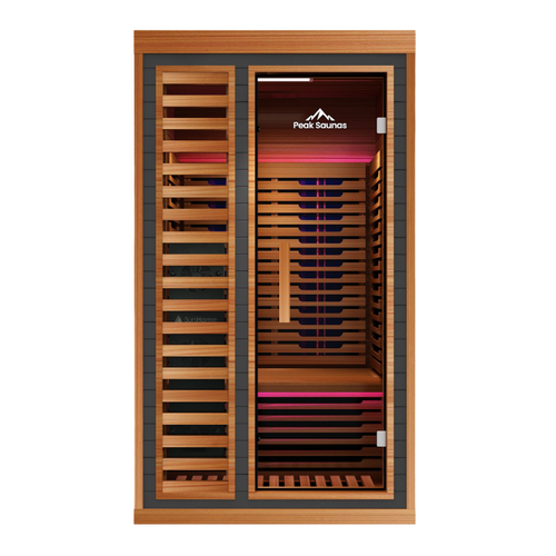 Peak Saunas Rainier 1-Person Full Spectrum Infrared Sauna with XL Medical-Grade Red Light Therapy & Smart WiFi App Control - Nuvé