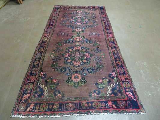 3 x 7 Antique Persian Hamadan Nahavand Rug, Tribal Runner Rug , Handmade Oriental Wool Rug, Vegetable Dyed, Purple-Red & Dark Blue, 3x7 Rug - Nuvé