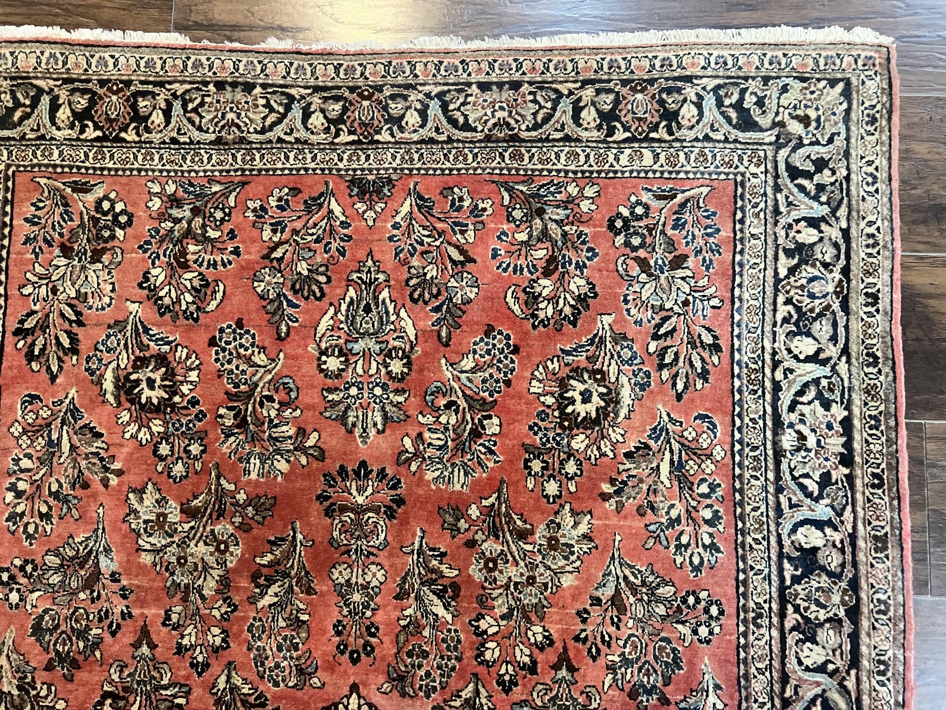 Antique Persian Sarouk Rug 4x7, Hand Knotted Wool Red Persian Carpet, Floral, Fine 300 KPSI - Nuvé