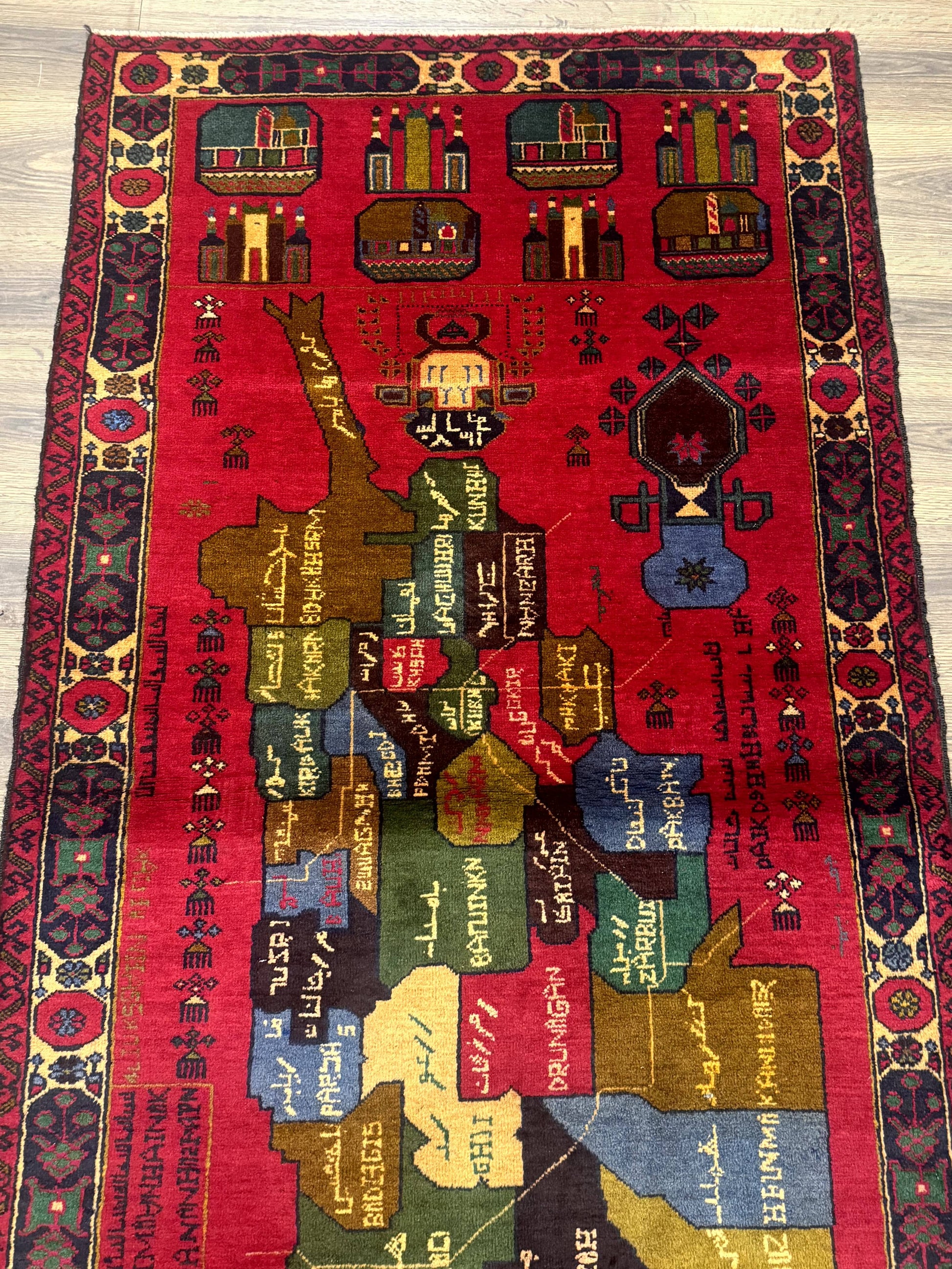 Red Afghan Balouch Rug 3x7, Tribal, Map of Afghanistan Depiction, Handmade, New - Nuvé