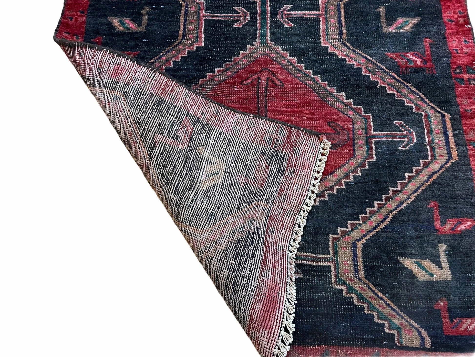 3 X 7 Handmade Wool Tribal Runner Rug Geometric Red Blue Boho Organic Dyes - Nuvé
