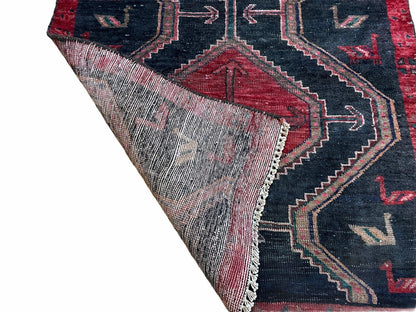 3 X 7 Handmade Wool Tribal Runner Rug Geometric Red Blue Boho Organic Dyes - Nuvé