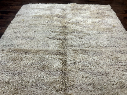 European Rya Shag Rug 6.6 x 9.7, Beige, Fluffy Vintage Area Rug - Nuvé