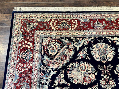 Sino Persian Rug 8x10, Floral Kirman Carpet, Navy Blue and Red, Floral Vases, Handmade Vintage Wool Carpet, 320 KPSI - Nuvé