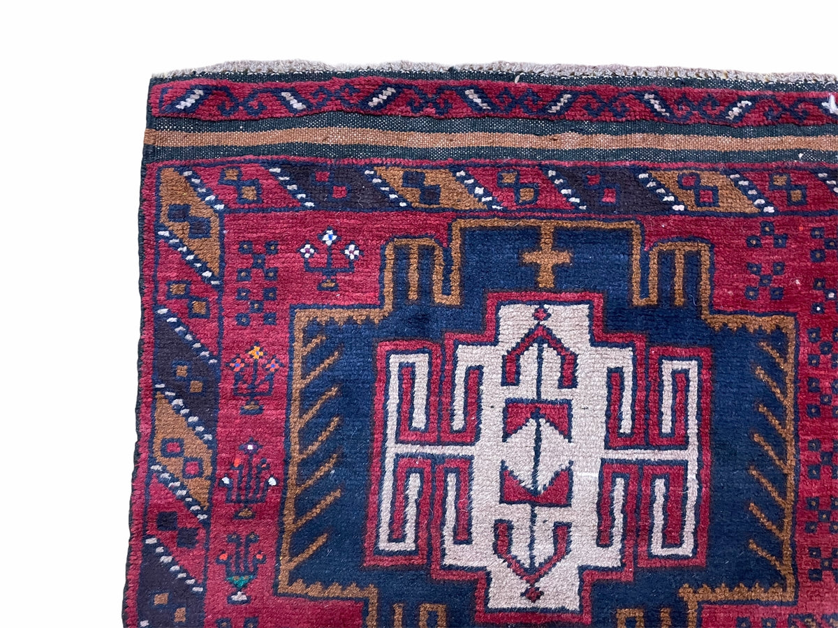 2' 9" X 4' 7" Vintage Handmade Tribal Wool Rug Balouchi Rug Afghan Rug Red Beige