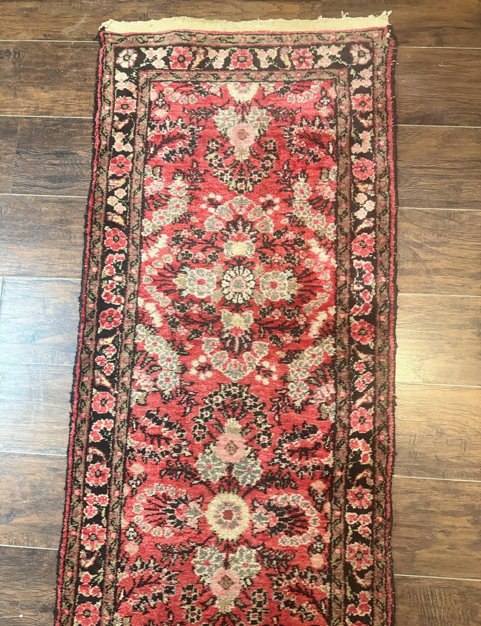 Persian Hamadan Runner Rug 2 x 13.6 – Red Floral Wool Hallway Carpet - Nuvé