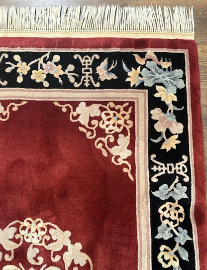 Chinese Wool Rug 4x6, Maroon and Black, Butterflies, Chinese Oriental Carpet, 90 Line Rug - Nuvé