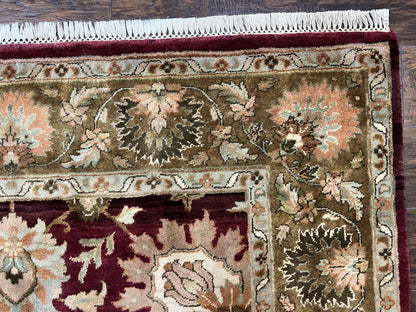 Indo Mahal Rug 6x9, Large Flowers Allover, Maroon and Green, Handmade Wool Area Rug, Vintage Rug, Indian Oriental Carpet, Hand Knotted Rug - Nuvé
