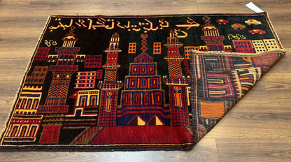 Balouch Rug 3x5, City Pictorial, Afghan Rug - Nuvé