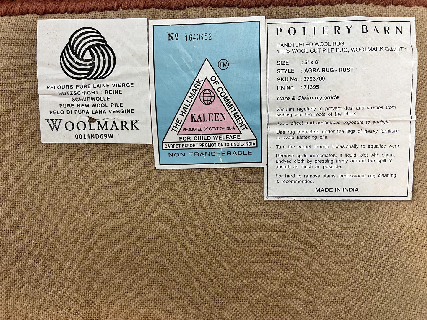 Pottery Barn Rug 5x8, Vintage Hand Tufted Carpet, Wool and Silk, Rust & Maroon - Nuvé