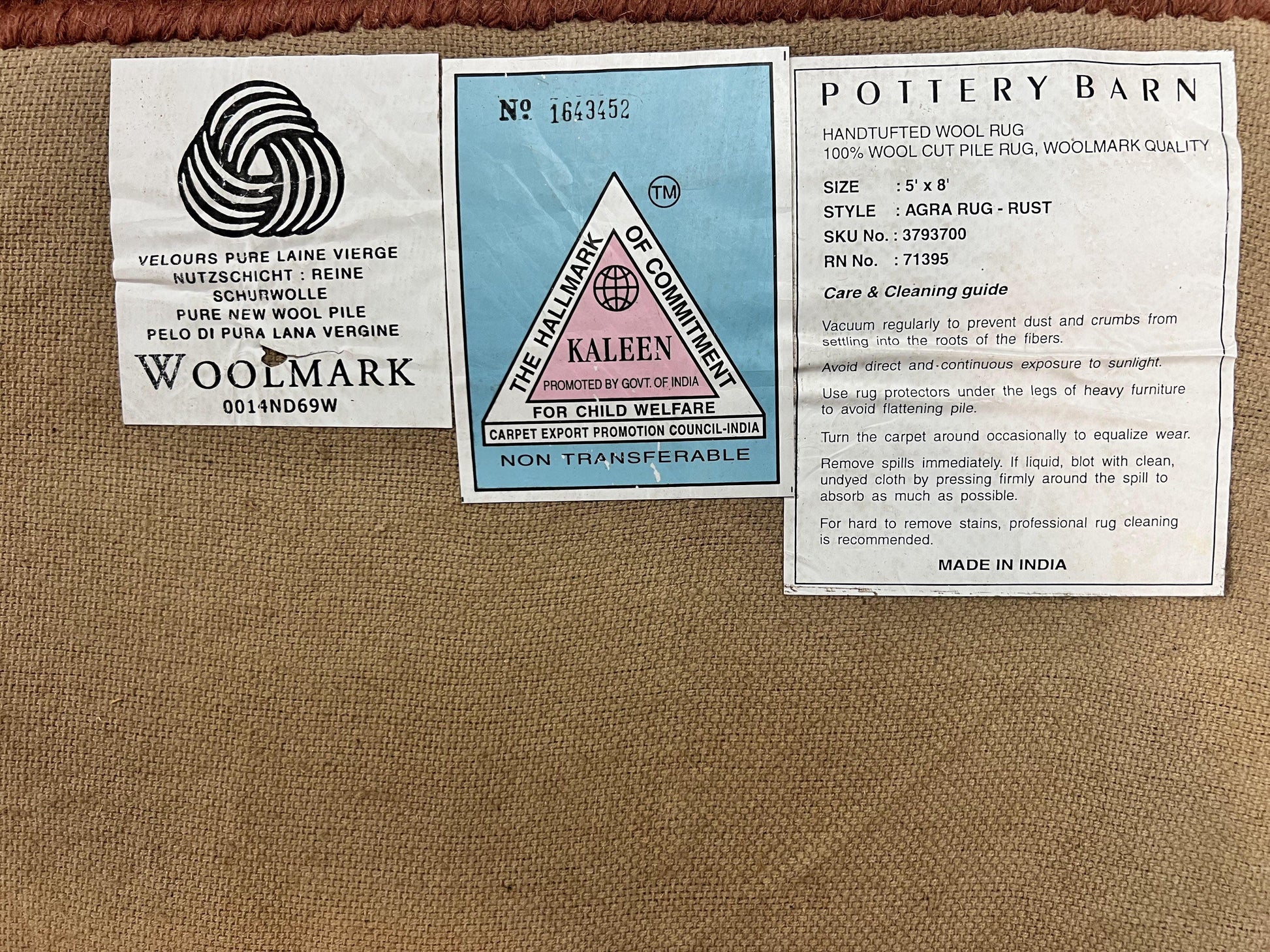 Pottery Barn Rug 5x8, Vintage Hand Tufted Carpet, Wool and Silk, Rust & Maroon - Nuvé