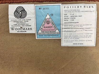 Pottery Barn Rug 5x8, Vintage Hand Tufted Carpet, Wool and Silk, Rust & Maroon - Nuvé