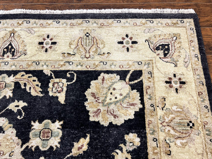 Indo Mahal Rug 8x10, Black and Beige, Vintage Rug 8 x 10 ft, Floral, Handmade Wool Carpet - Nuvé