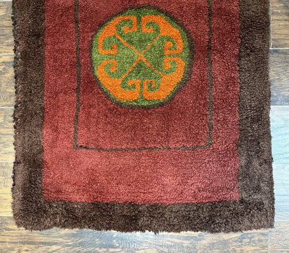 German Hooked Runner Rug 3x8, Vintage, Red, Wool - Nuvé