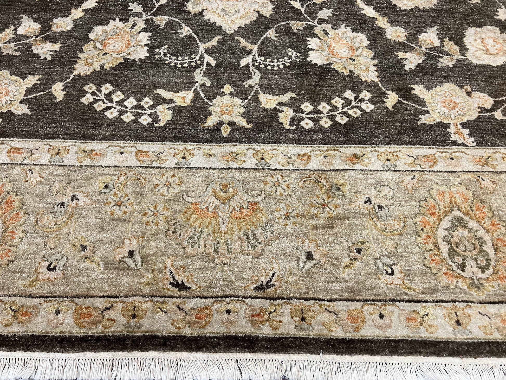 Indo Persian Rug 9x12, Sultanabad Indian Carpet, Dark Brown, Hand Knotted Vintage Wool Rug - Nuvé