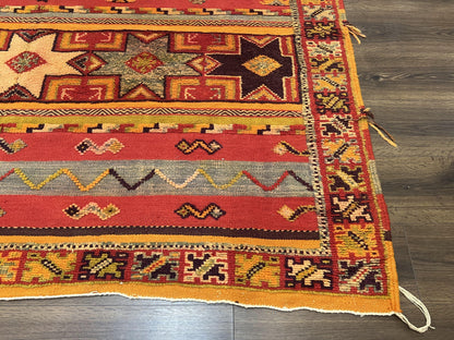Unique Moroccan Rug 7x10, Room Sized Carpet, Red Orange Gray, Wool Oriental Striped Geometric Tribal Boho Rug, Flatweave with Raised Pile - Nuvé
