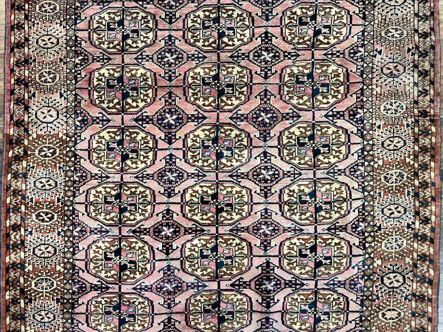 Persian Turkoman Rug 4x6, Wool Hand Knotted Antique Bokhara Carpet, Red Pink, Handmade Tribal Oriental Rug 4 x 6 ft - Nuvé