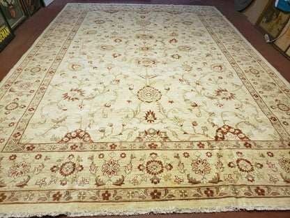 Oushak Rug 10x14 Neutral Colors Handmade Peshawar Wool Carpet Oatmeal Beige - Nuvé