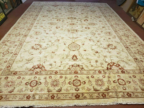Oushak Rug 10x14 Neutral Colors Handmade Peshawar Wool Carpet Oatmeal Beige - Nuvé