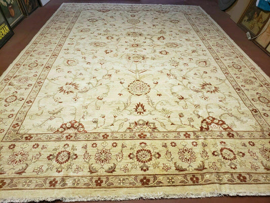 Oushak Rug 10x14 Neutral Colors Handmade Peshawar Wool Carpet Oatmeal Beige - Nuvé