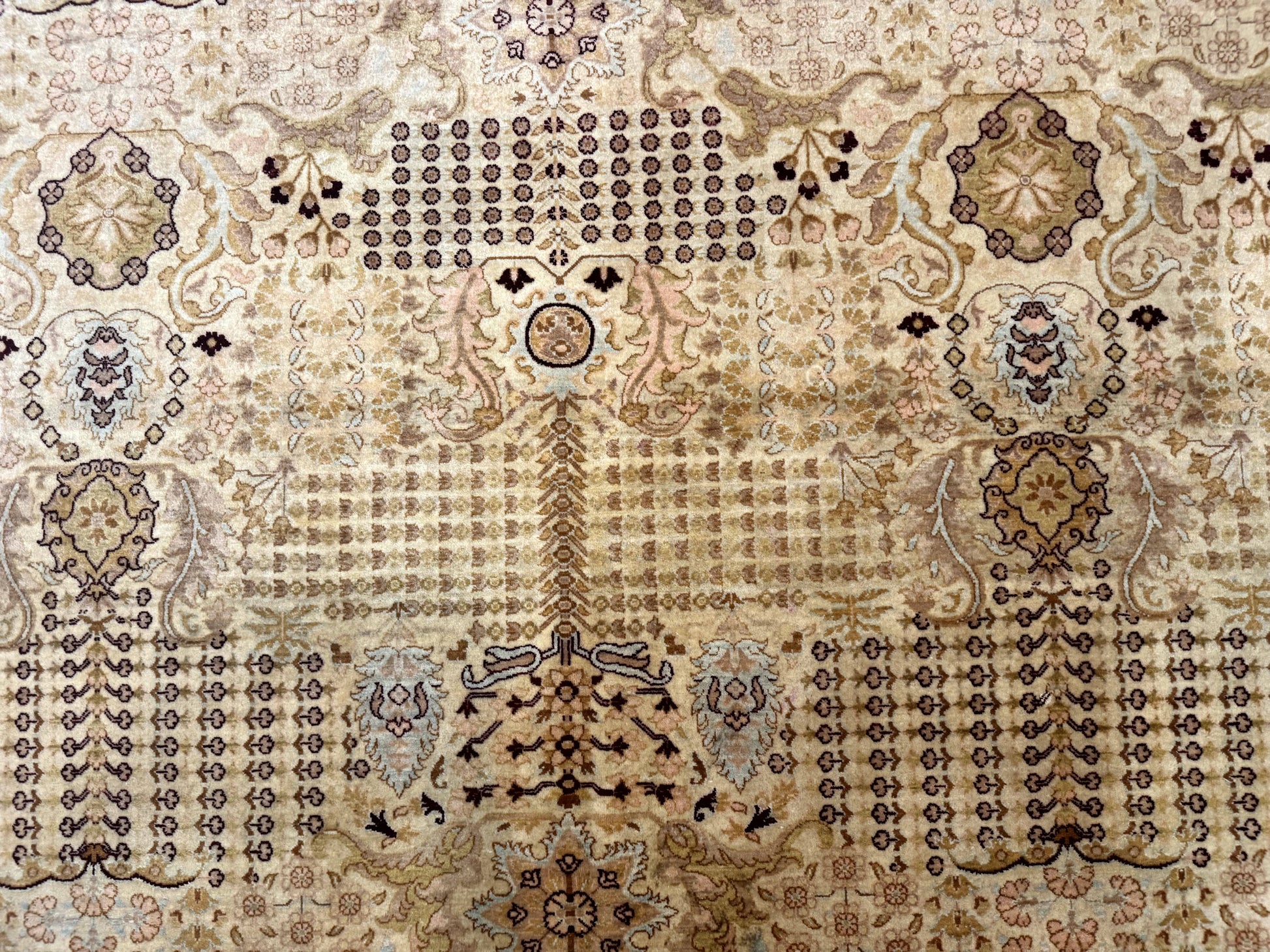 Pakistani Carpet 9x12, Finely Hand Knotted 270 KPSI, Cream, Allover Pattern - Nuvé