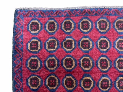 3'X 4'8" Vintage Handmade Tribal Wool Rug Balouchi Rug Afghan Rug Red Beige Blue - Nuvé