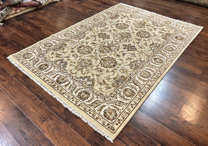 Indo Mahal Rug 6x9, Indian Carpet 6 x 9 ft, Light Green and Ivory, Floral Allover, Wool Oriental Carpet, Traditional Rug, Handmade - Nuvé
