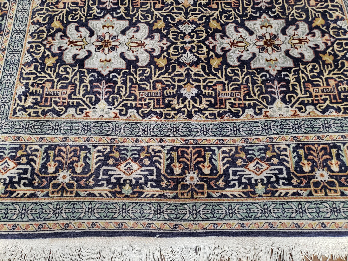 Persian Kashan Rug, Navy Blue, Hand-Knotted, Wool, 4' 8" x 7' 4", Pair A - Nuvé