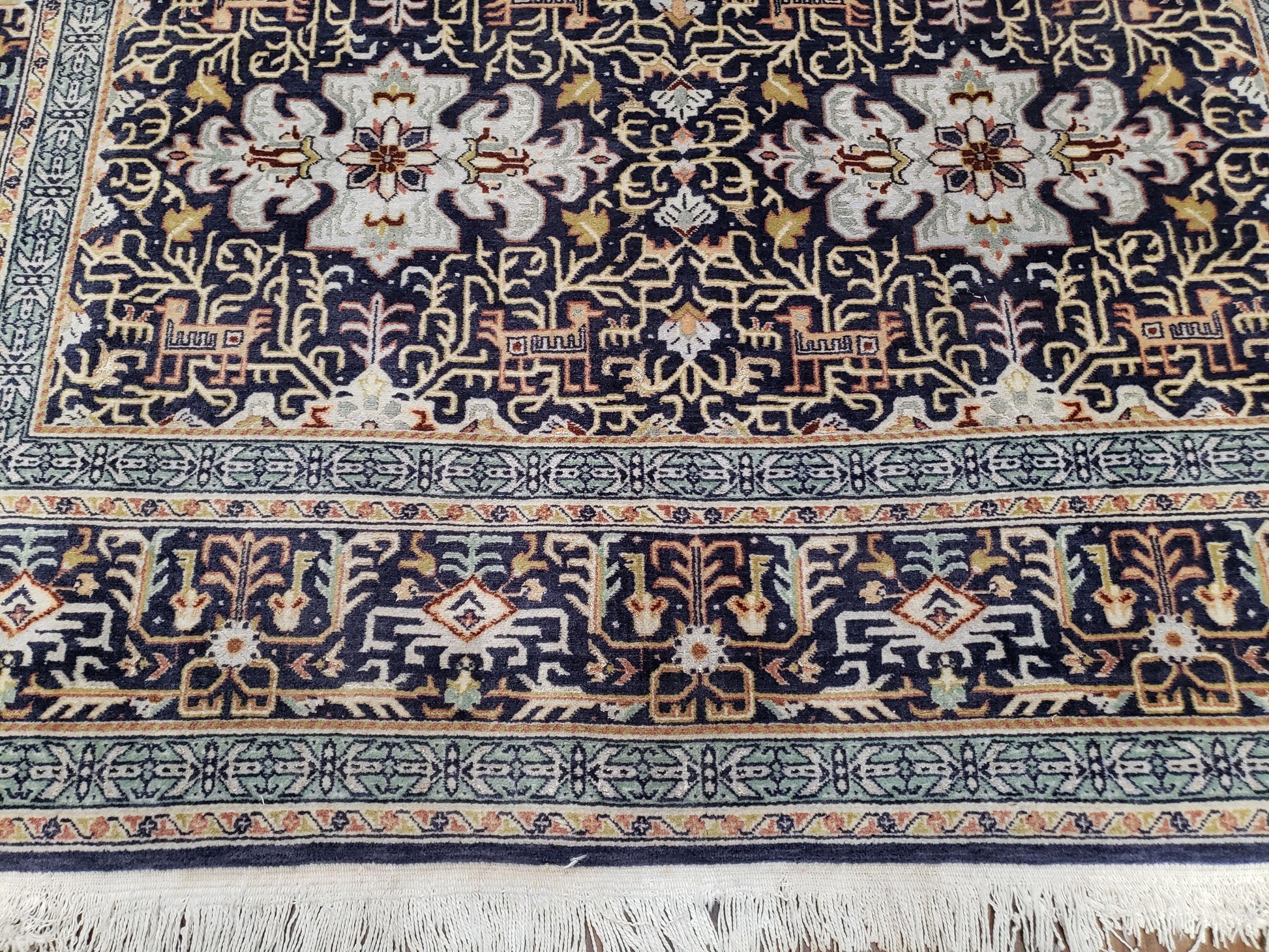 Persian Kashan Rug, Navy Blue, Hand-Knotted, Wool, 4' 8" x 7' 4", Pair A - Nuvé