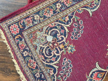 Small Persian Kashan Rug 2x3, Red and Navy Blue, Handmade Vintage Wool Semi Antique Persian Carpet, Semi Open Field, Pair B