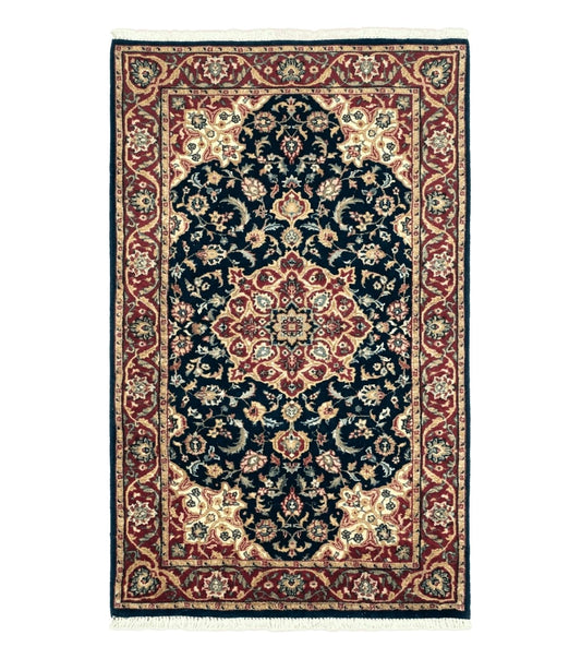 Pak Persian Sarouk Rug 3x5, Navy Blue and Red