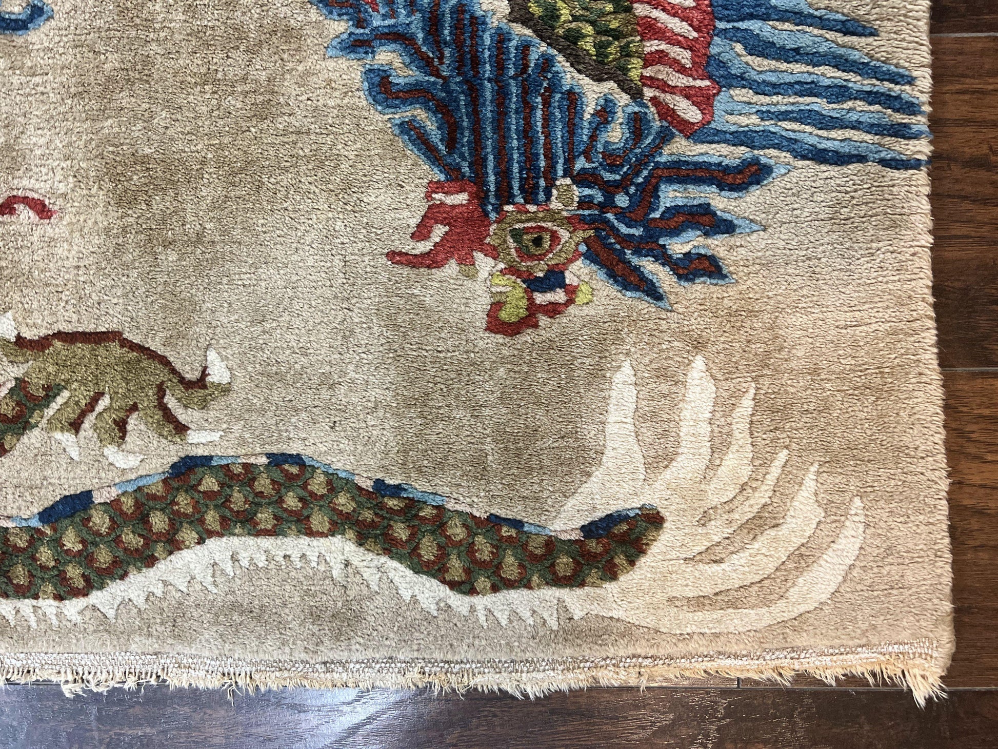 Antique Chinese Peking Rug 3 x 5.6, Dragon Motifs, Handmade Wool Asian Oriental Carpet - Nuvé