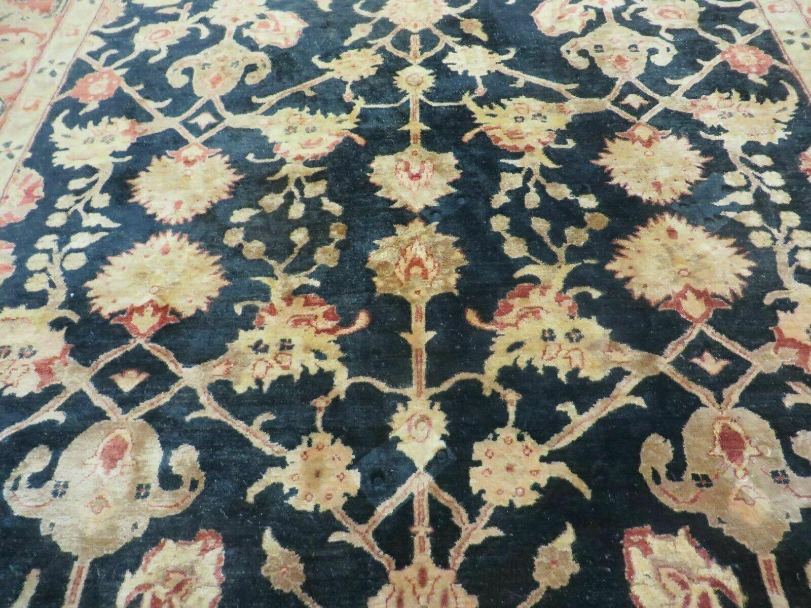 8' X 9' Handmade Pakistan Wool Cotton Rug Peshawar Black Floral Nice # 200C - Nuvé