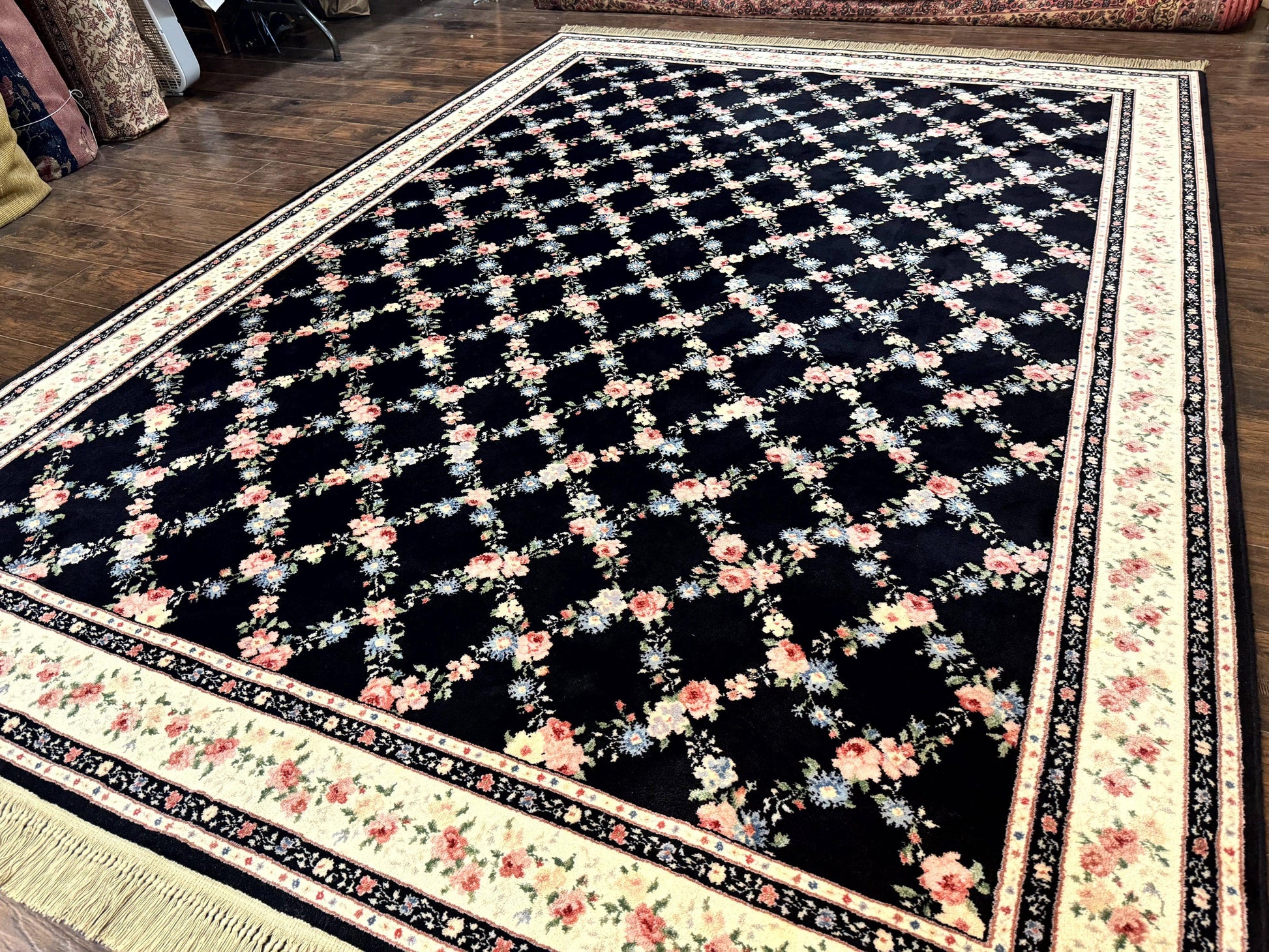 Karastan Rug 8.8 x 12, Garden of Eden #509/1270, Ebony Trellis, Vintage Discontinued Wool Pile Karastan Carpet - Nuvé