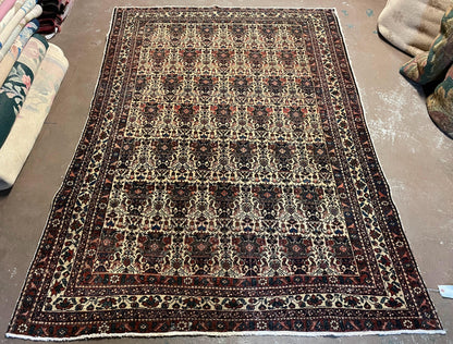 Antique Persian Afshar Rug 5x7, Wool Hand Knotted Oriental Carpet 5 x 7 ft, Repeated Motif Allover, Cream and Maroon, Tribal Rug, Medium Sized Rug,  Zil-i-Sultan Design - Nuvé