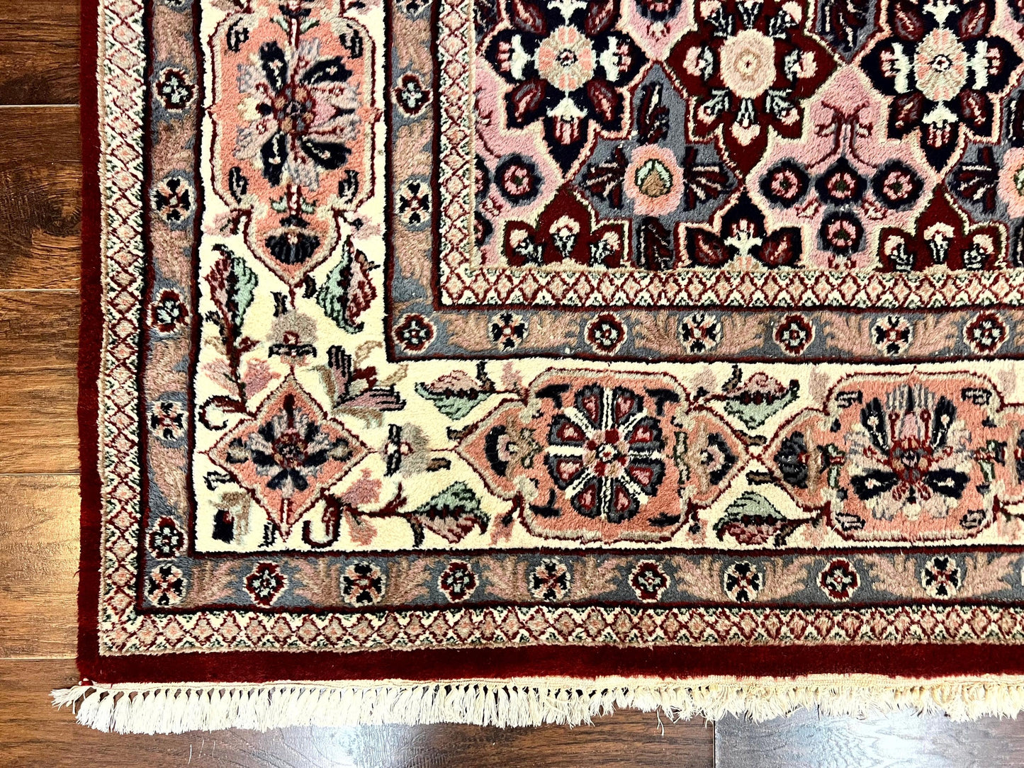 Indo Persian Rug 8x10, Repeated Allover Pattern, Navy Blue Ivory, Handmade Vintage Wool Carpet - Nuvé