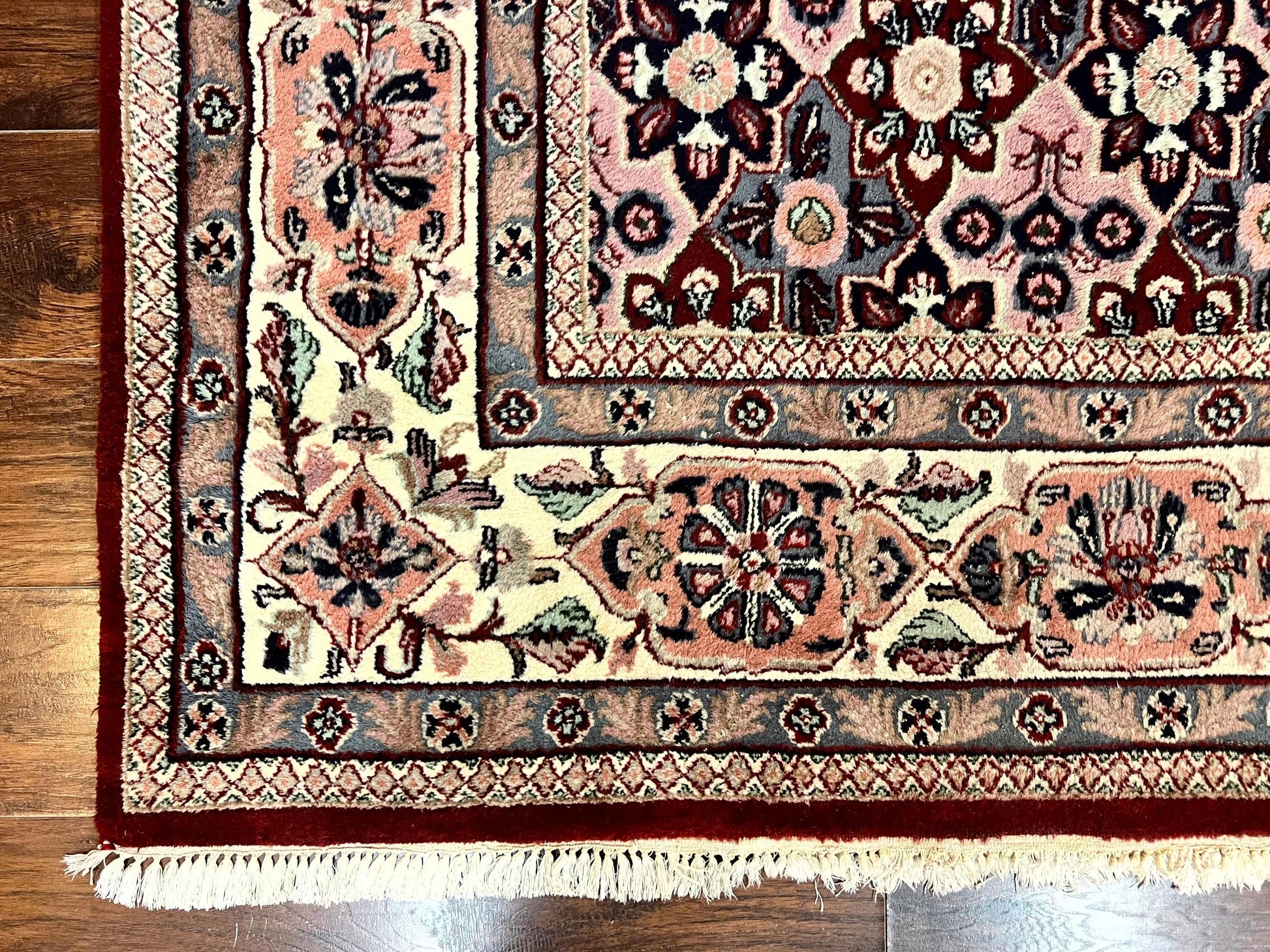 Indo Persian Rug 8x10, Repeated Allover Pattern, Navy Blue Ivory, Handmade Vintage Wool Carpet - Nuvé