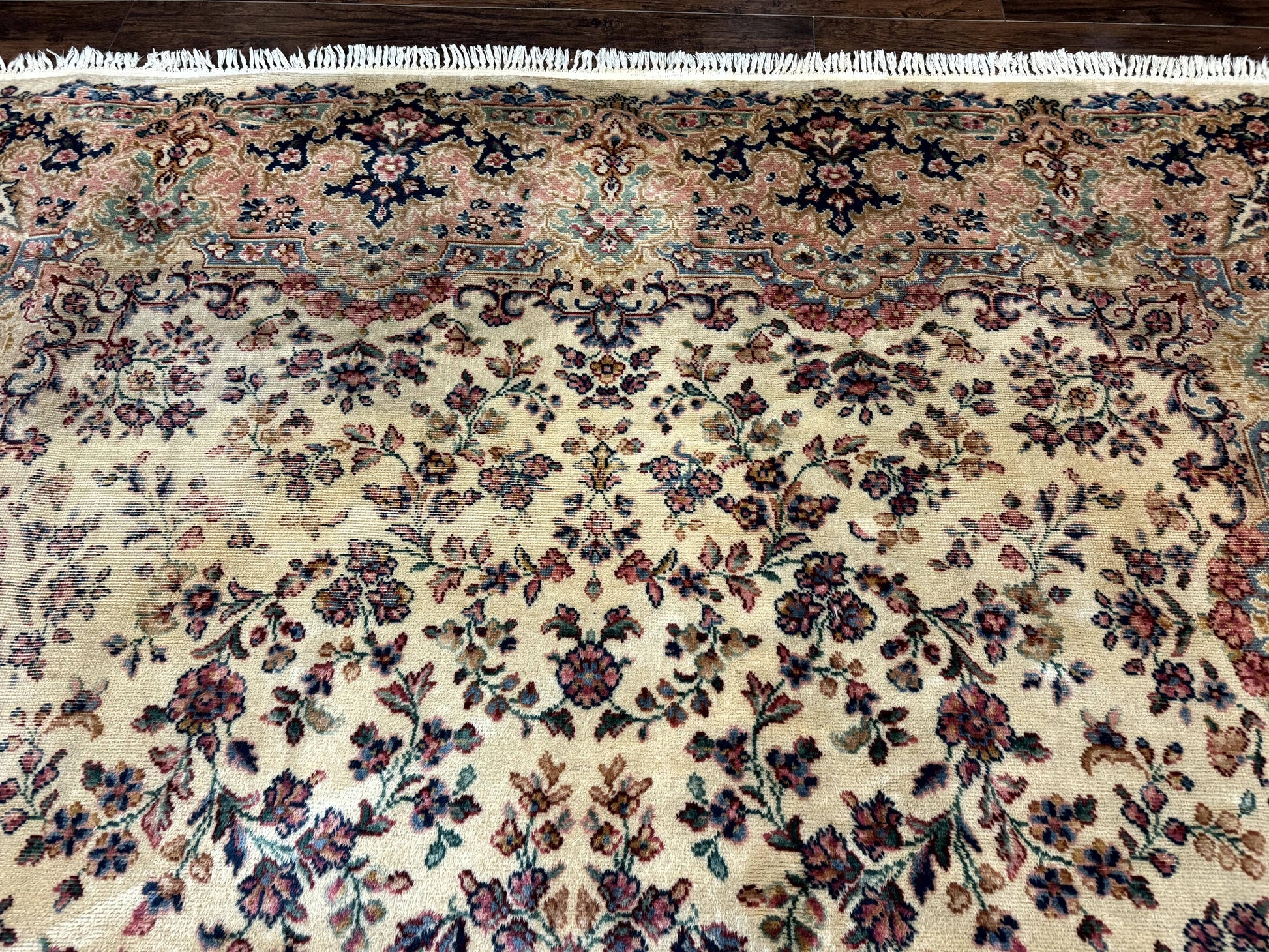Antique Karastan Rug 8.8 x 12 Lanamar Floral Ivory Kirman Wool Discontinued - Nuvé