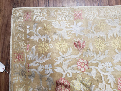 Modern Tibetan Rug 6x9, Wool and Silk Tibetan Rug, Handmade Tibetan Rug, Silk Flowers, Contemporary Rug, Soft Rug, Tibetan Area Rug, Tan - Nuvé