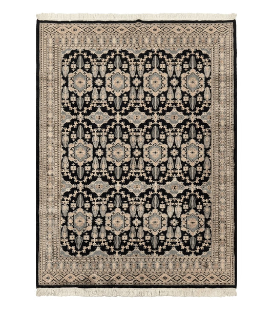 Turkoman Bokhara Rug 6x9, Pakistani Carpet, Black, Hand Knotted