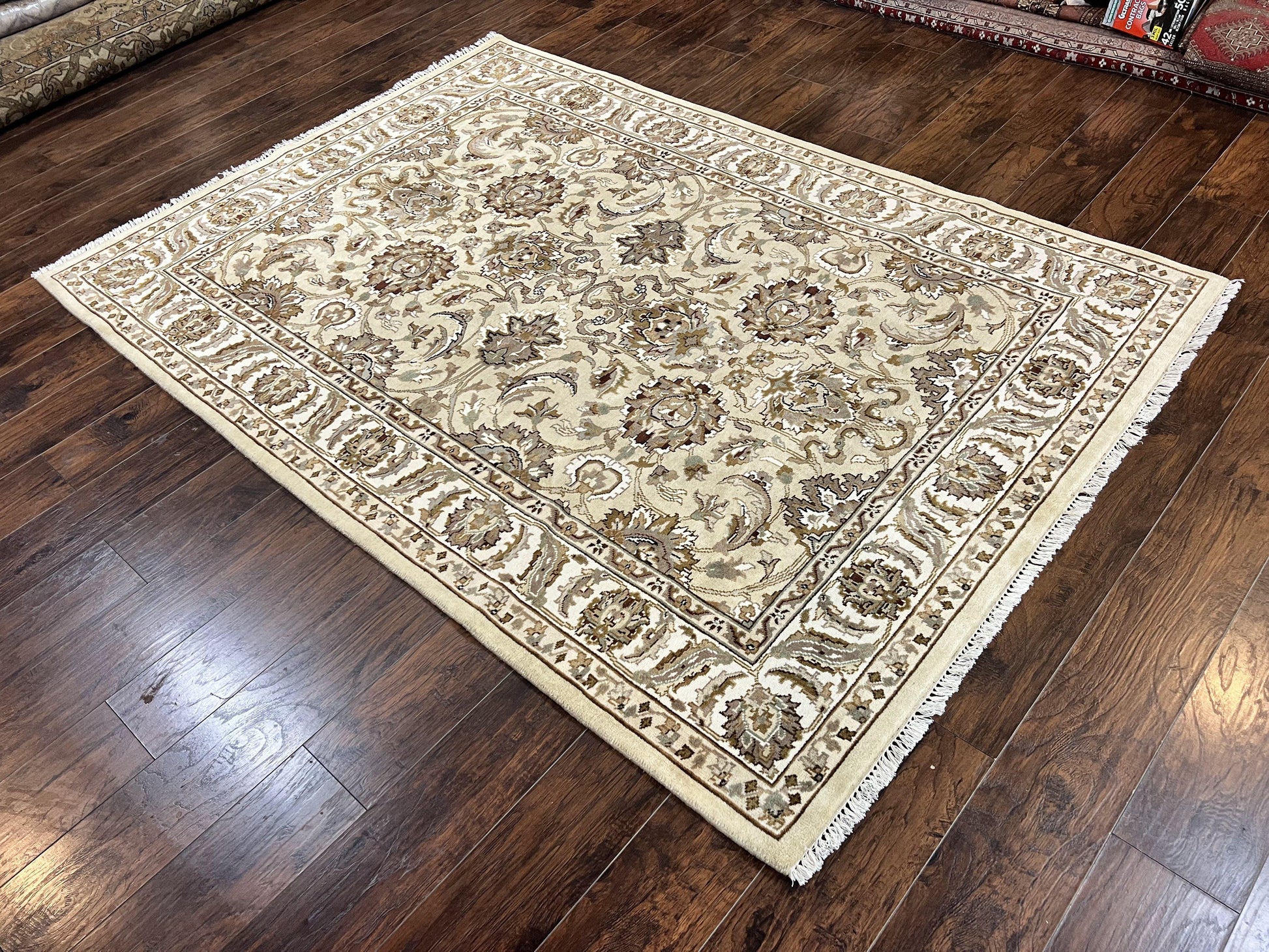 Indo Mahal Rug 6x9, Indian Carpet 6 x 9 ft, Light Green and Ivory, Floral Allover, Wool Oriental Carpet, Traditional Rug, Handmade - Nuvé