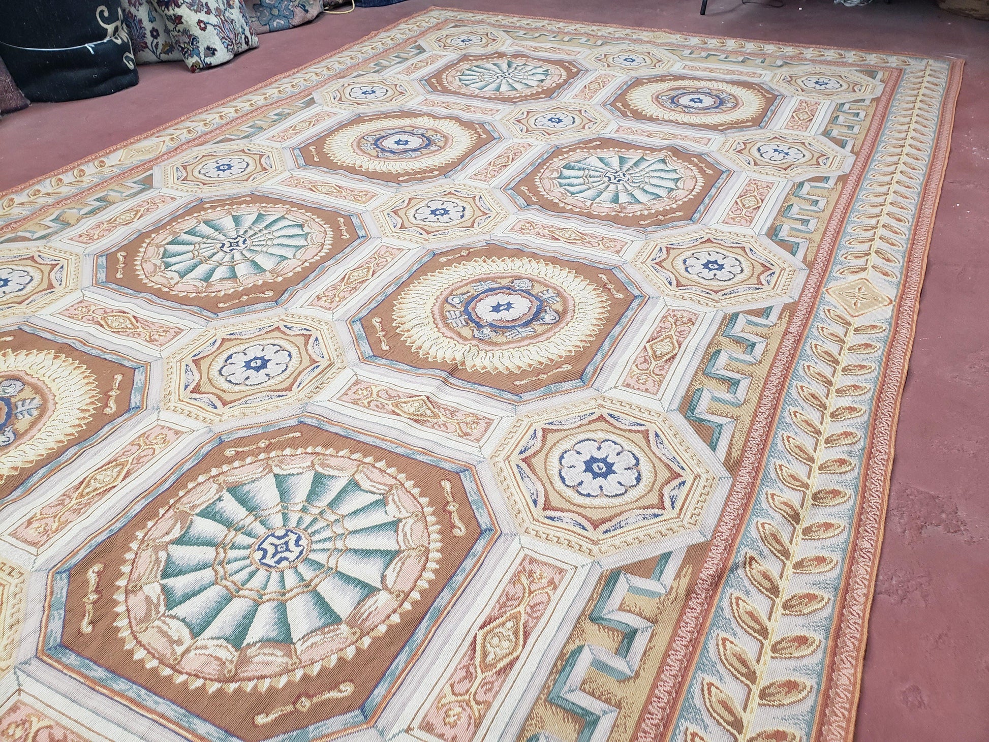 New Chinese Needlepoint Rug 8x14 - 9x14, French European Panel Design, Elegant Dining Room Rug, Flatweave Hand Woven Carpet, Handmade, Wool - Nuvé